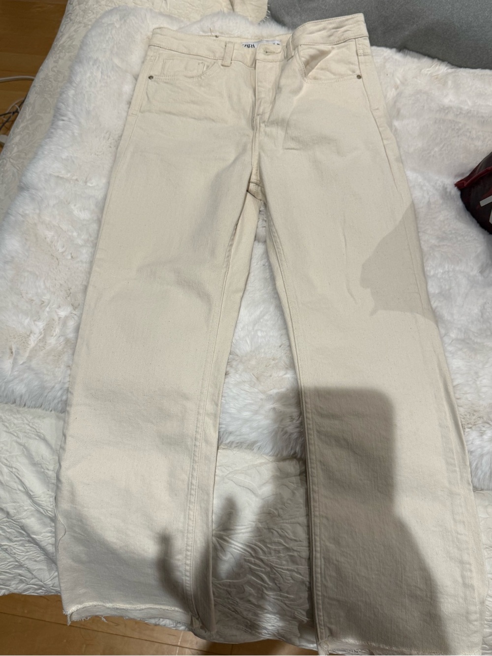 Zara Women's Cream Wide-Leg Jeans